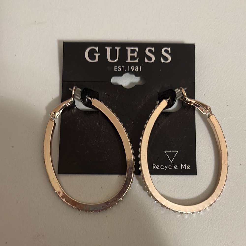 Guess Gold Textured Hoop Earrings